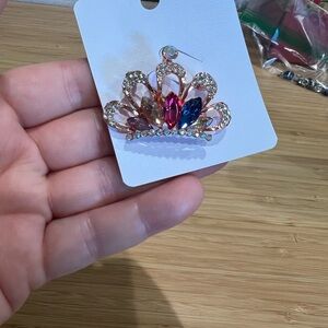 Sparkling Multicolor Crown Rhinestone Brooch